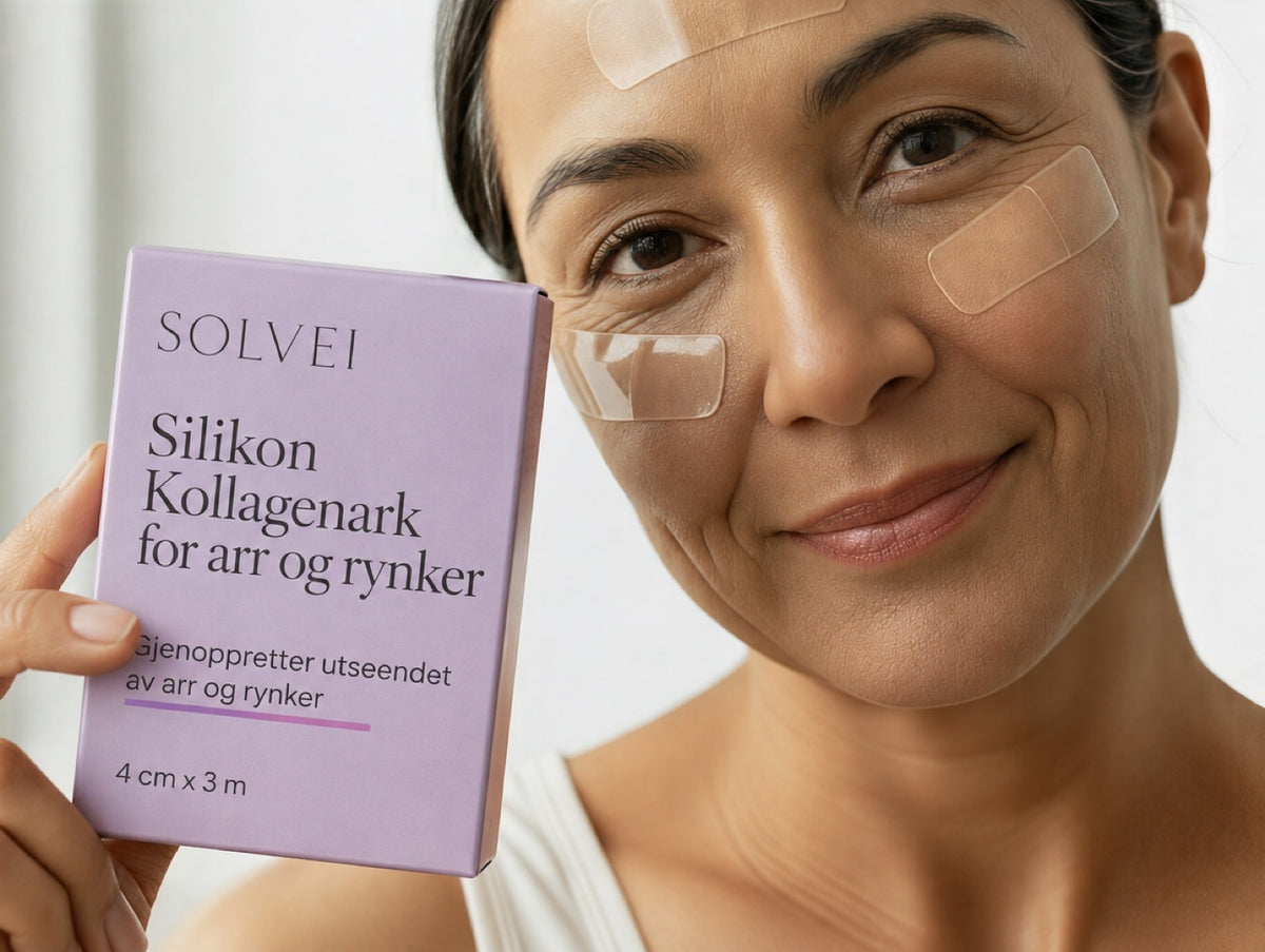 Kvinne med Solvei-ark ved øyne og panne
